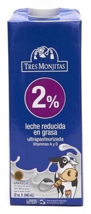 Tres Monjitas Leche Reducida en Grasa 2% UHT 32 oz