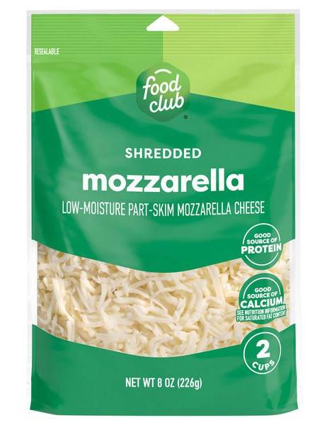 Food Club Shredded Low Moisture Part-Skim Mozzarella Cheese 8 oz