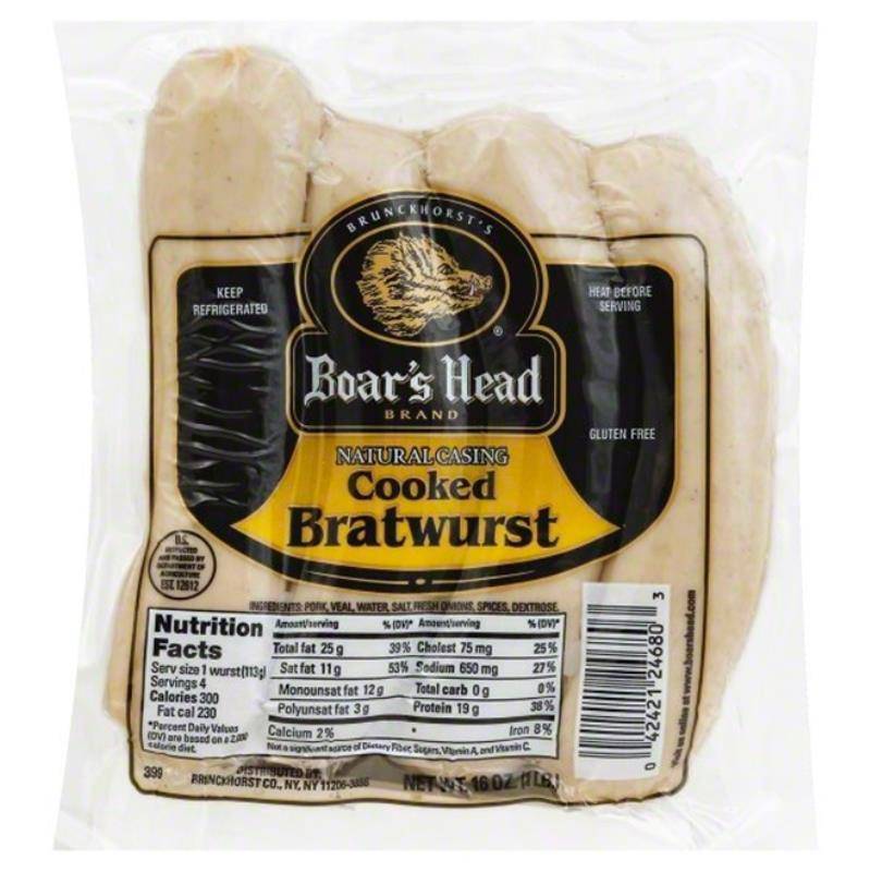 Boar's Head Natural Casing Cooked Bratwurst Sausages 16 oz