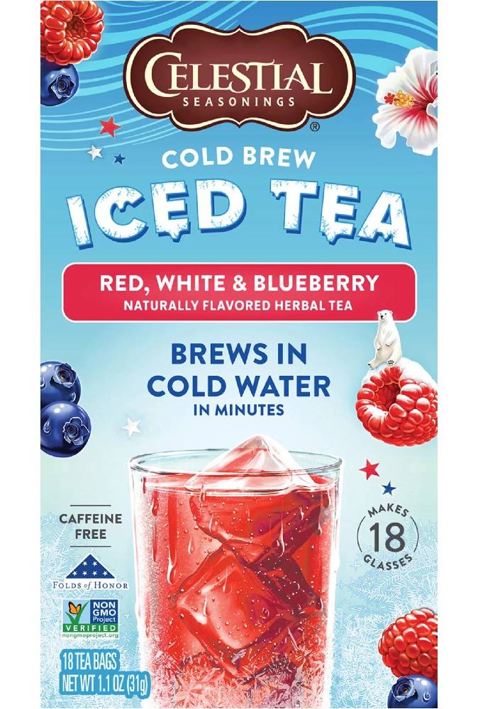 Celestial Cold Brew Tea Iced Tea Red White Blue Berry 18 ct