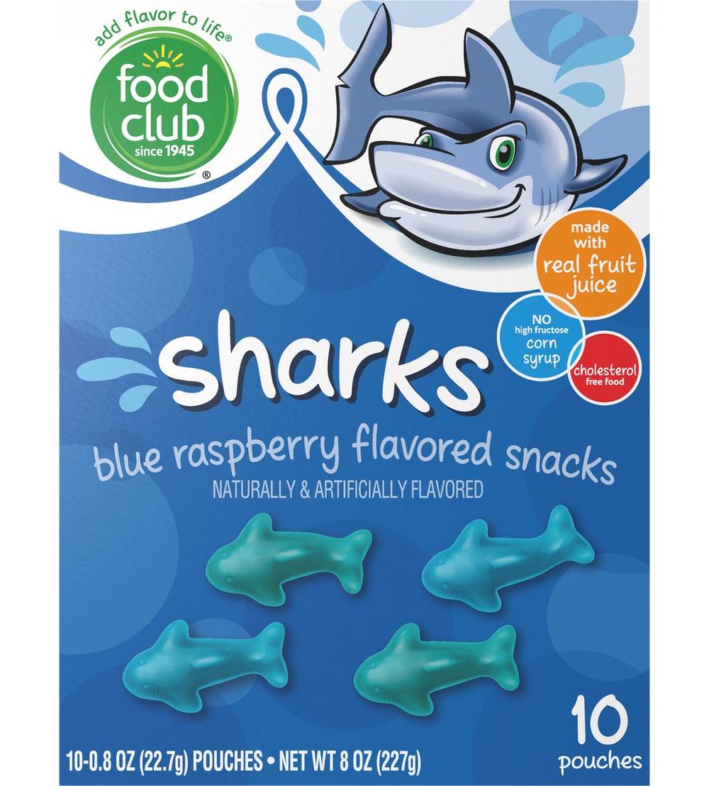 Food Club Sharks Blue Raspberry Snacks 8 oz