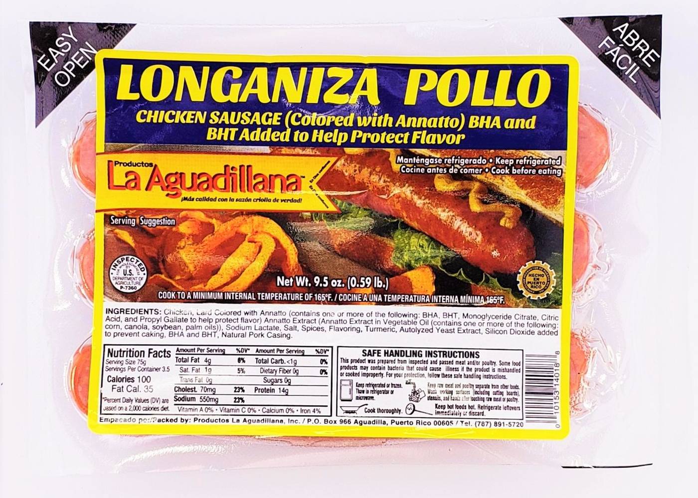 La Aguadillana Longaniza de Pollo 9.5 oz