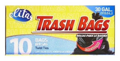 Elitar Extra Strength 30 Gallon Twist Tie Garbage Bags 10 ct