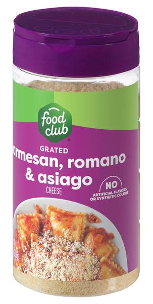 Food Club Grated Parmesan Romano & Asiago Cheese 8 oz