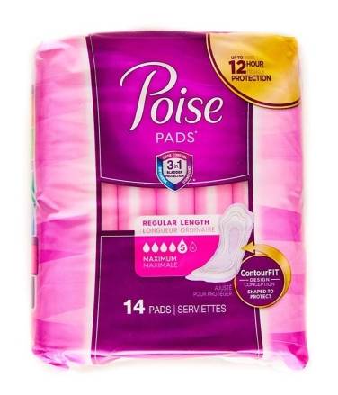 Poise Pads Regular Length Contour Fit Maximum 14 ct