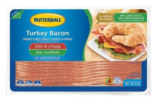 Butterball Turkey Bacon Thin and Crispy Low Sodium 6 oz