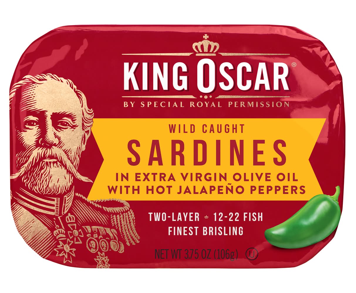 King Oscar Wild Caught Sardines in Extra Virgin Olive Oil with Hot Jalapeño Peppers 3.75 oz