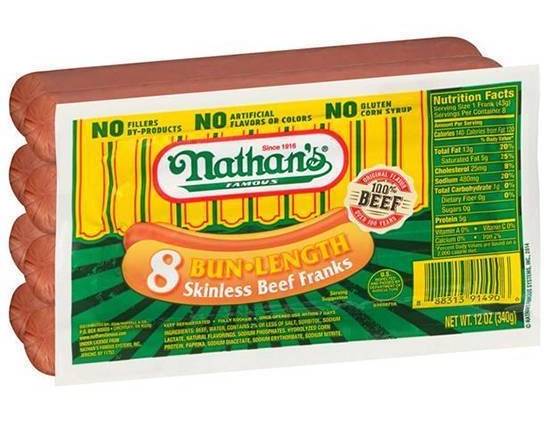 Nathan’s Bun Length Skinless Beef Franks 12 oz