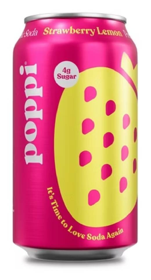 Strawberry Lemon Poppi Prebiotic Soda 12 oz