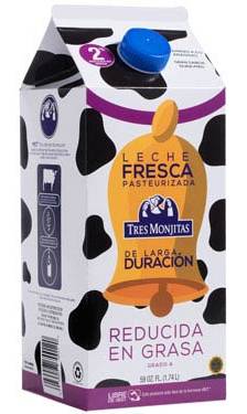 Tres Monjitas Leche de Larga Duración Reducido en Grasa (2%) 59 oz