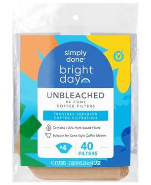 Simply Done Bright Day Unbleached Coffee Filters (1-4 cups) 40 ct