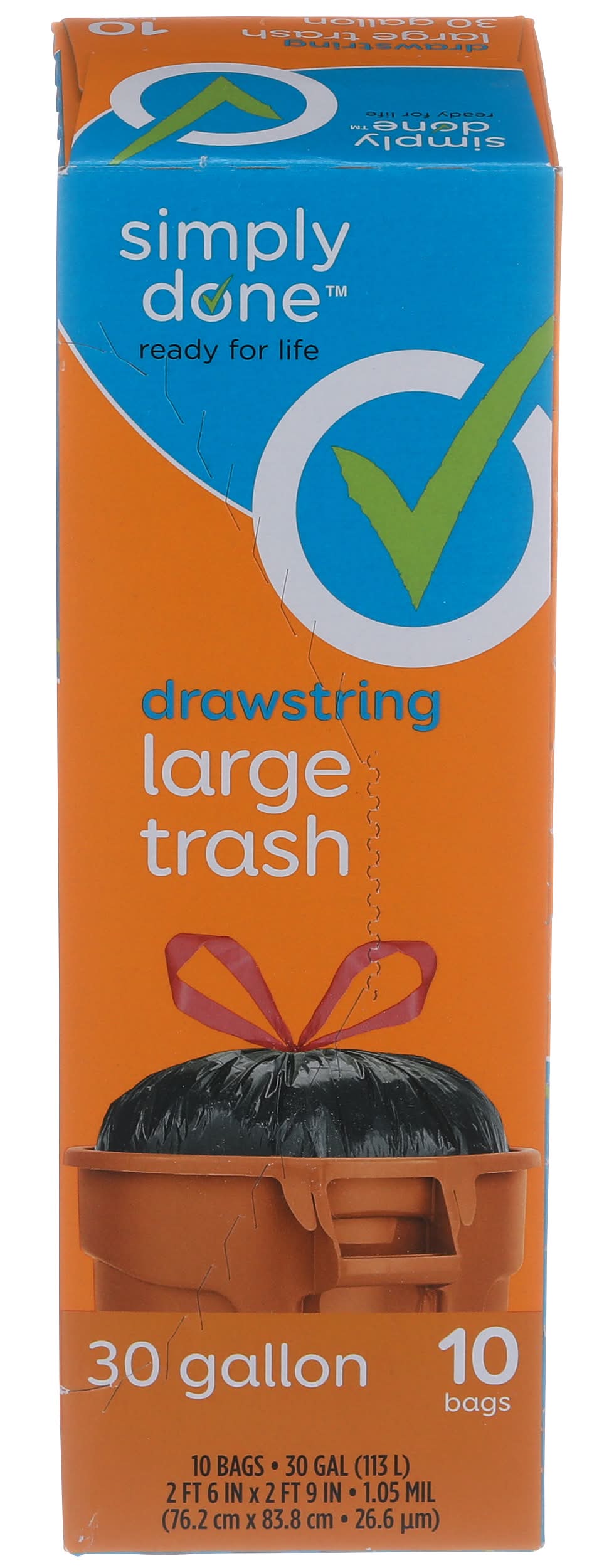 Simply Done Drawstring Large Trash 30 Gallon Bags 10 ct