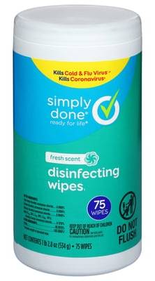 Simply Done Disinfecting Wipes Fresh Scent 75 ct