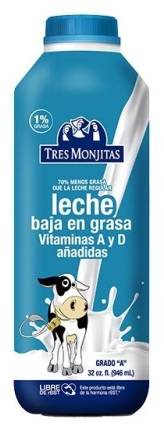 Tres Monjitas Leche Baja en Grasa 32 oz