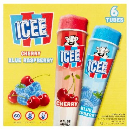 Icee Cherry and Blue Raspberry Tubes 6-3 oz