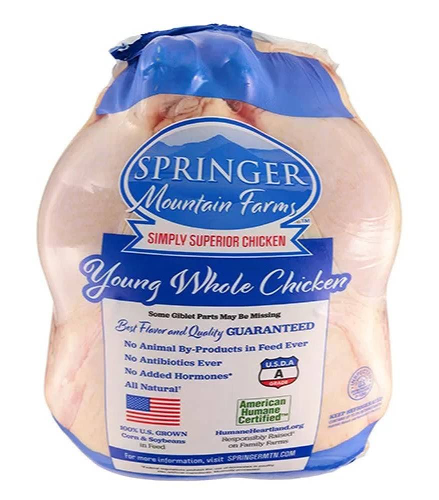 Springer Mountain Farms Antibiotic Free Young Whole Chicken 