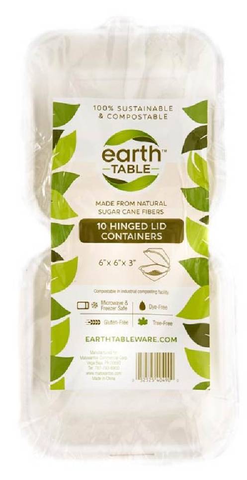 Earth Table Hinged Lid Containers 6x6x3 10 ct