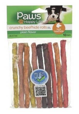 Paws Crunchy Beefhide Rolls Plain Flavor