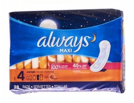 Always Max Overnight Pads Size 4 28 ct