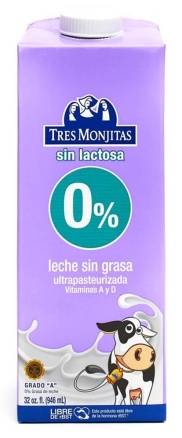 Tres Monjitas Leche Sin Lactosa Sin Grasa 32 oz