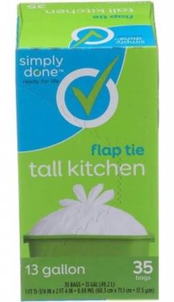 Simply Done Flap Tie Tall Kitchen Trash Bags 35 ct