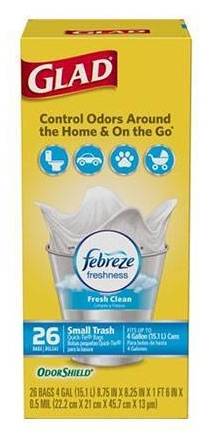 Small Quick Tie Trash Bags with Febreze Fresh Clean Scent (4 Gallons) 26 ct