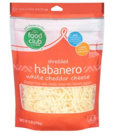 Food Club Shredded Habanero White Cheddar Cheese 8 oz