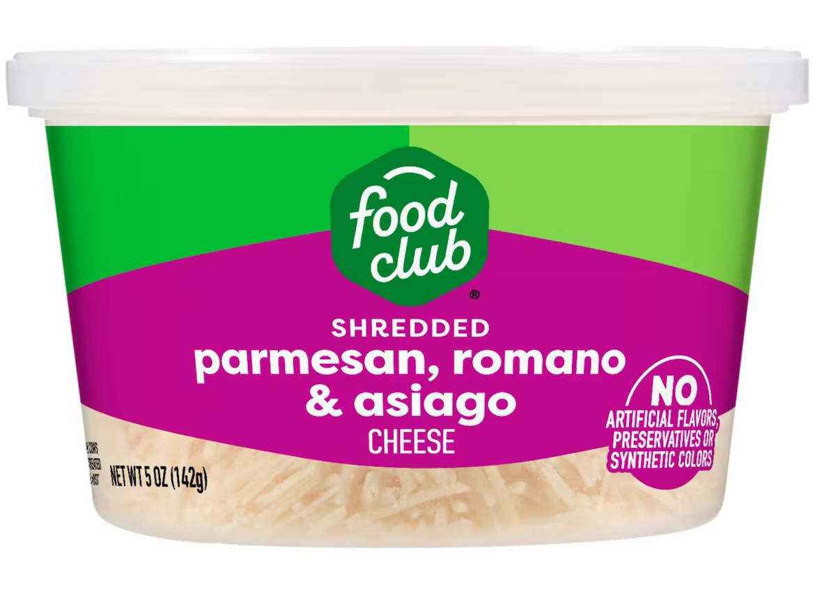Food Club Shredded Parmesan Romano & Asiago Cheese 5 oz