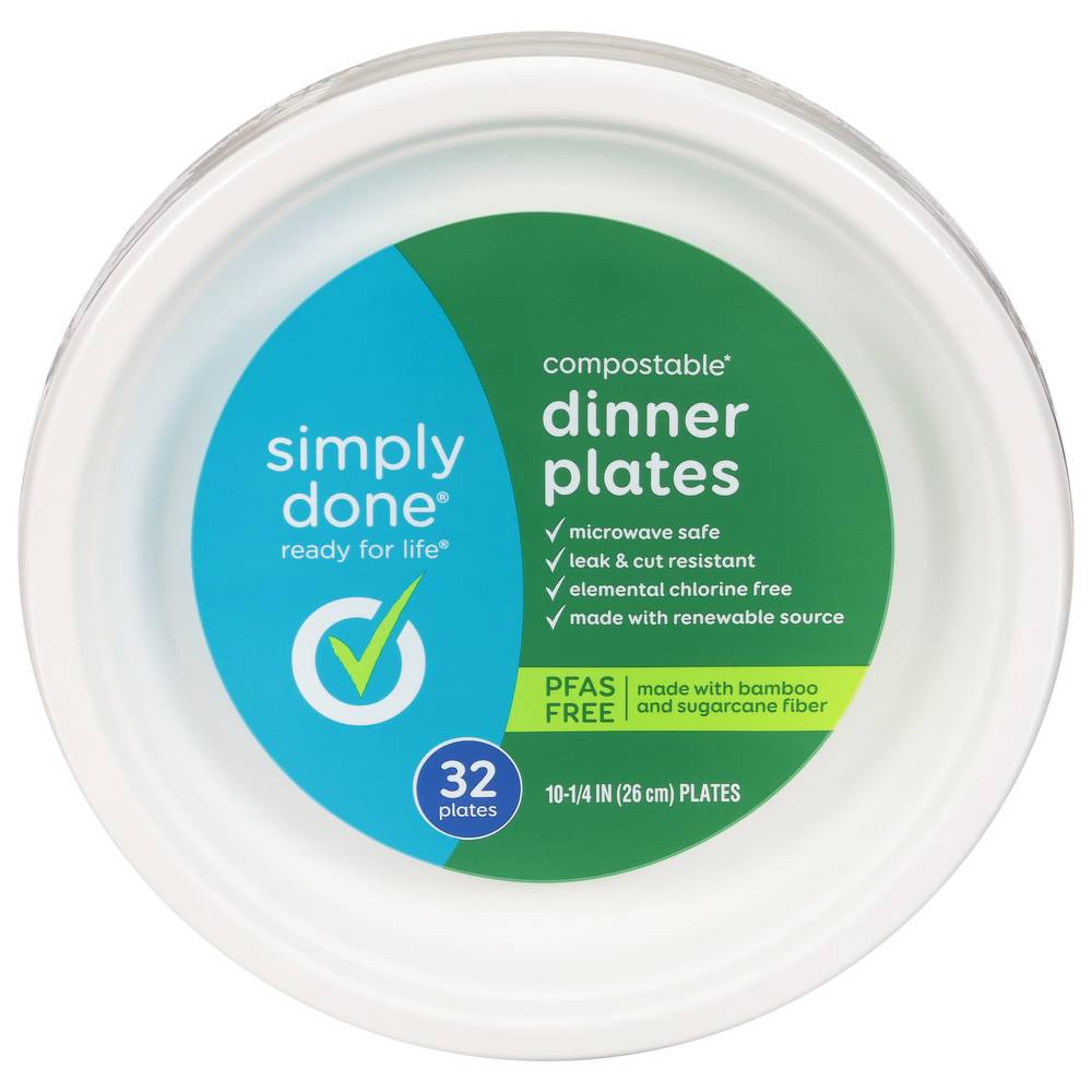 Simply Done Compostable Dinner Plates 10.25 inch 32 ct