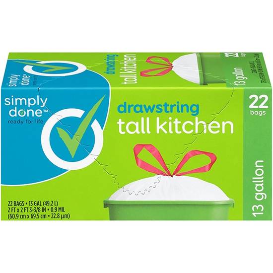 Simply Done Drawstring Tall Kitchen Trash Bags 22 ct
