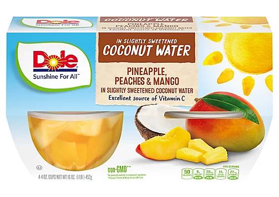 Dole Pineapple Peach & Mango in Coconut Water 4-4 oz