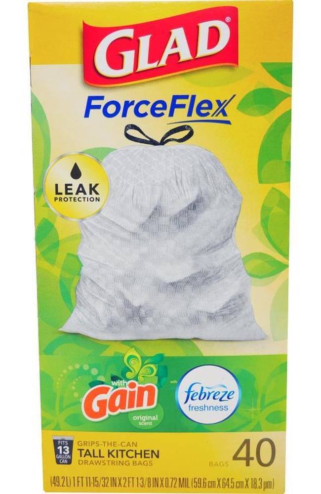 Glad ForceFlex Tall Kitchen Drawstring Bags with Febreze and Gain Original Scent 40 ct