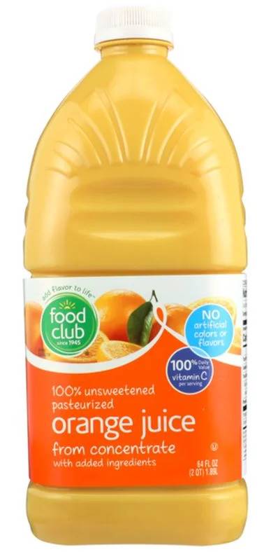 Food Club 100% Unsweetened Pasteurized Orange Juice 64 oz
