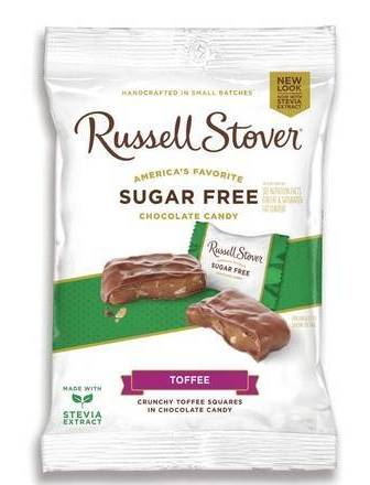 Russell Stover Sugar Free (Stevia) Toffee Squares Chocolate Candies 3 oz