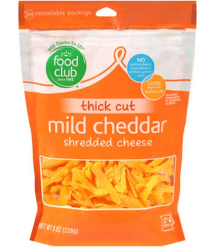 Food Club Thick Cut Shredded Mild Cheddar Cheese 8 oz