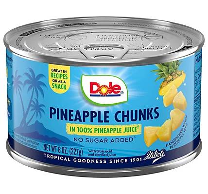 Dole Pineapple Chunks in 100% Pineapple Juice 8.25 oz