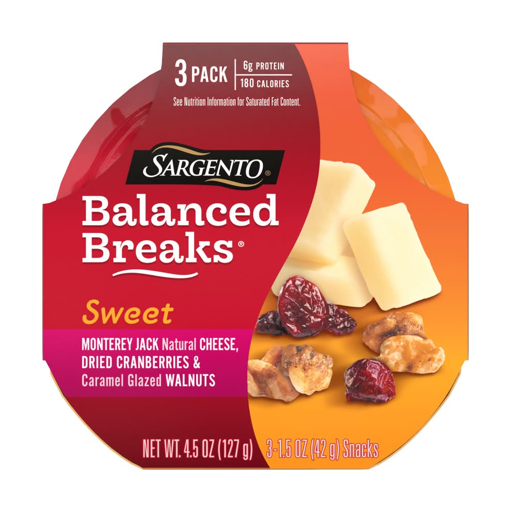 Sargento Sweet Balanced Breaks Monterrey Jack Cheese Dried Cranberries & Glazed Walnuts 3-1.5 oz