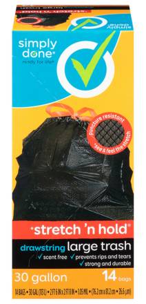 Simply Done Stretch 'n Hold Drawstring Large Trash Bags 14 ct
