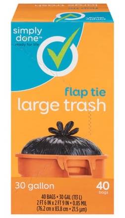 Simply Done Flap Tie Large Trash Bags 40 ct