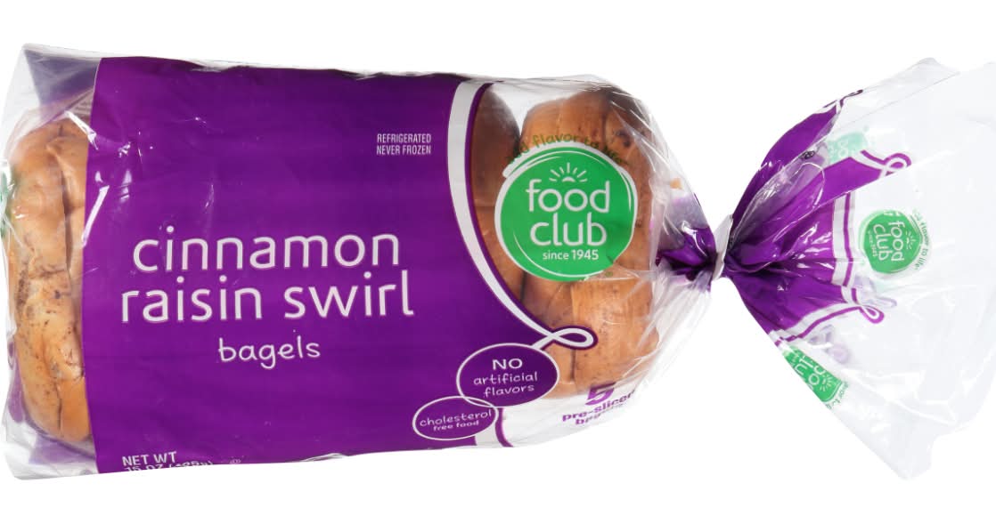 Food Club Cinnamon Raisin Swirl Bagels 20 oz
