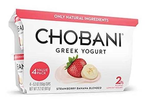 Chobani Greek Yogurt Strawberry Banana Fruit on the Bottom 4-5.3 oz