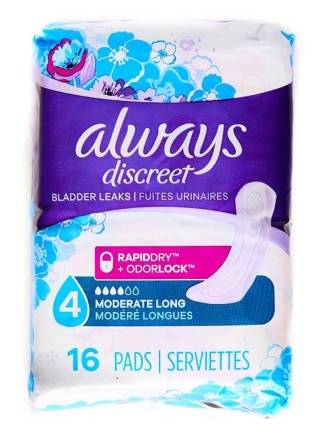 Always Discreet Moderate Long  Size 4 16 ct