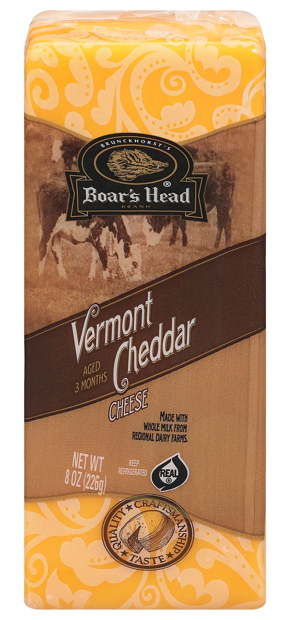 Boar's Head Yellow Vermont Cheddar Aged 3 Months Block 8 oz