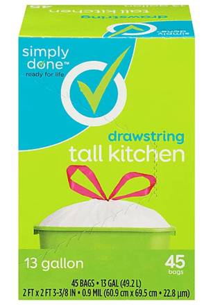 Simply Done Drawstring Tall Kitchen Trash Bags 45 ct