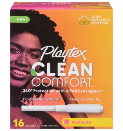 Playtex Clean Comfort Regular Organic Cotton Tampons 16 ct