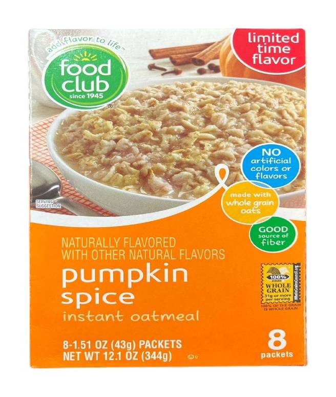Food Club Instant Oatmeal Pumpkin Spice 8 ct