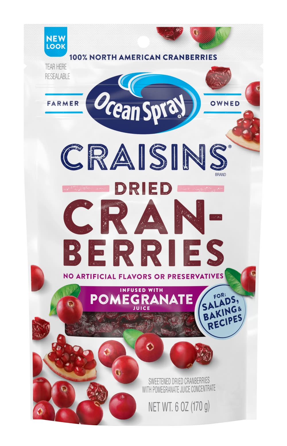 Ocean Spray Craisins Dried Cranberries Pomegranate Infused 6 oz