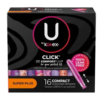 U by Kotex Click with Comfort Flex Tampons Super Plus Unscented 16 ct
