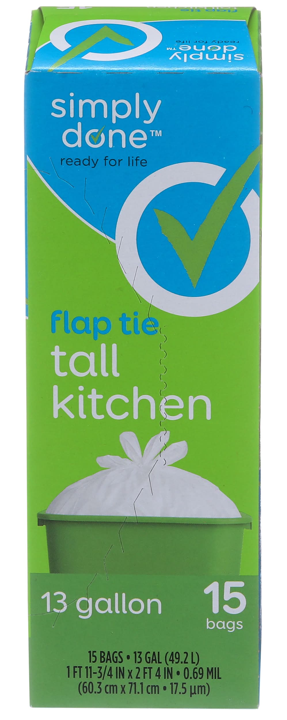 Simply Done Flap Tie Tall Kitchen Trash Bags 15 ct