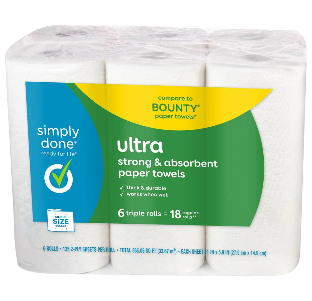 Simply Done Ultra Strong & Absorbent Select-a-Size Paper Towels 6=12 Rolls